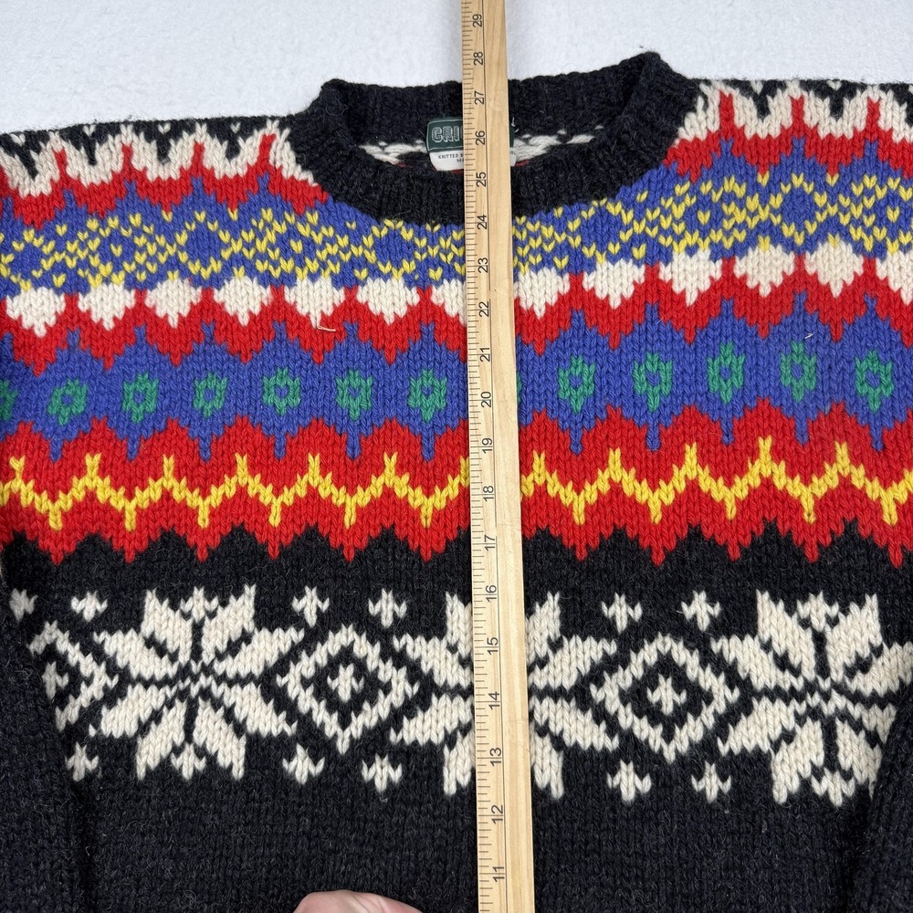 Cricket Sweater Mens Large Black Wool Fair Isle Ski Crewneck Heavyweight Knit - Picture 3 of 6
